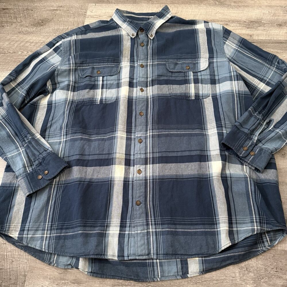 The Foundry Supply Co Woven Shirt Mens 4XLT Blue Plaid Long Sleeve 100% Cotton